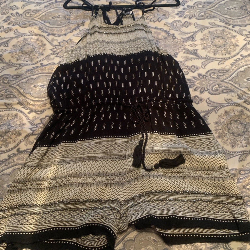 Earthbound, Black and White Boho Romper with Silver embellishments, Size L